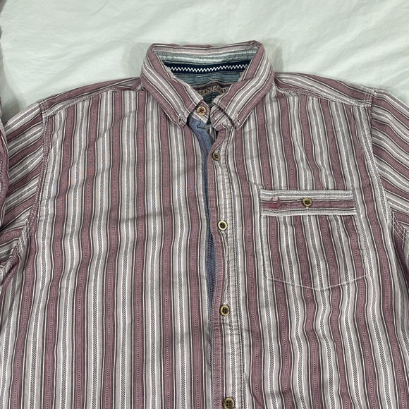 Mantaray Mens Light Red Striped Long Sleeve Button Up Shirt Size M - Picture 6 of 12